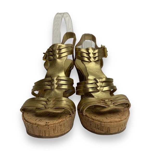 Audrey Brooke Carina Cage Gladiator Wedge High Heel Sz 10M Gold Leather Metallic - Picture 5 of 12